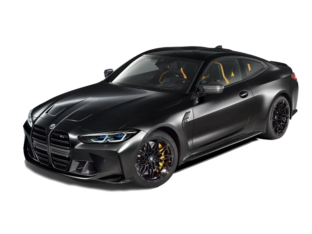 Tekening van een BMW M4 in matzwarte Stealth folie